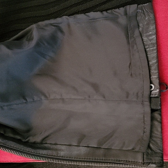 Leather & Wool Blend Knit Bikercore Moto Jacket Black size L - Picture 9 of 14